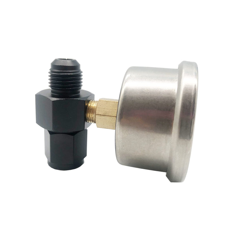 Fuel Pressure Gauge with 6AN Fuel Pressure Take Off Fitting, 0-100Psi, 1-1/2" Black Dial, 1/8" NPT Center Back Mount, Glycerin Filled, An6 Adapter 6AN-100PSI