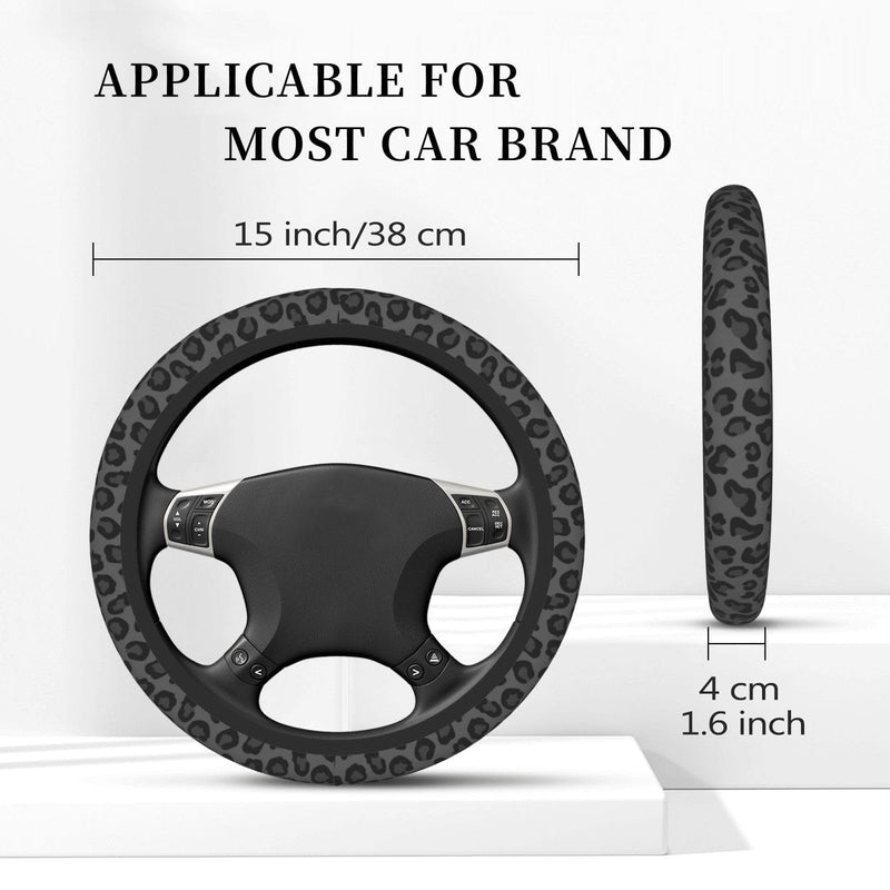 Black Leopard Cheetah Steering Wheel Cover for Women Girls, Anti-Slip High Elastic Breathable Soft Rubber Car Steering Wheel Cover, Universal 15 Inch Fit for Cars, Auto, SUVs Black leopard cheetah print