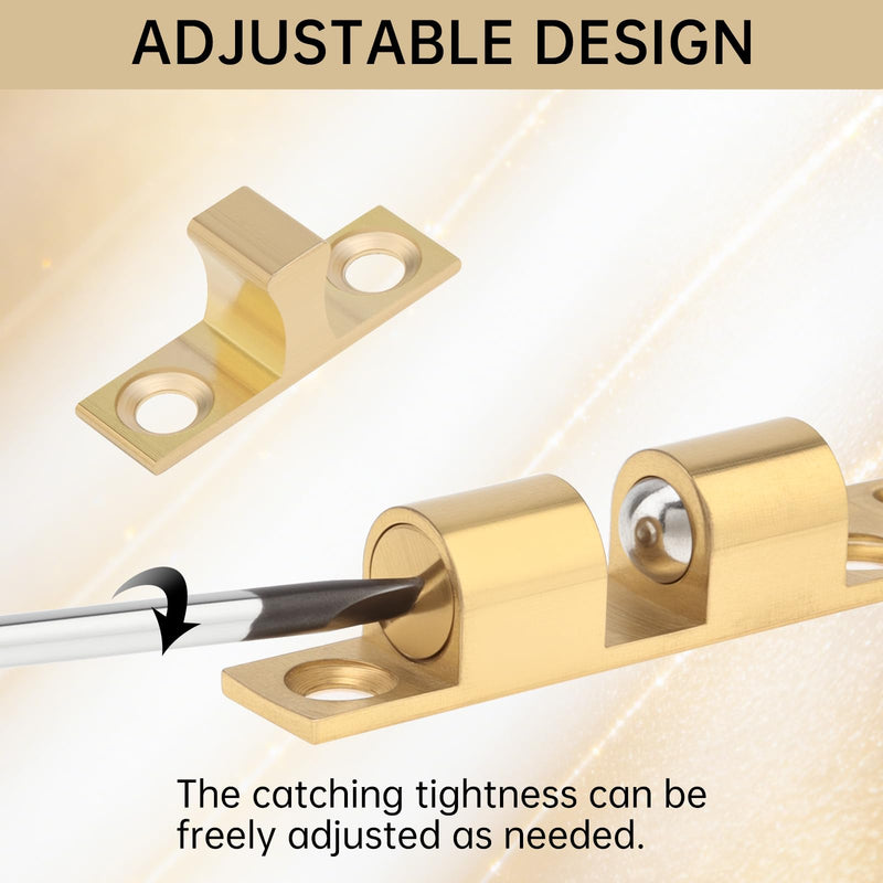 Double Roller Catch Cabinet Latches 70 mm,Solid Brass,Pack of 12,Gold | Adjustable, gold screws, double ball tension roller catches, for RV cabinets kitchen closet furniture doors 70mm