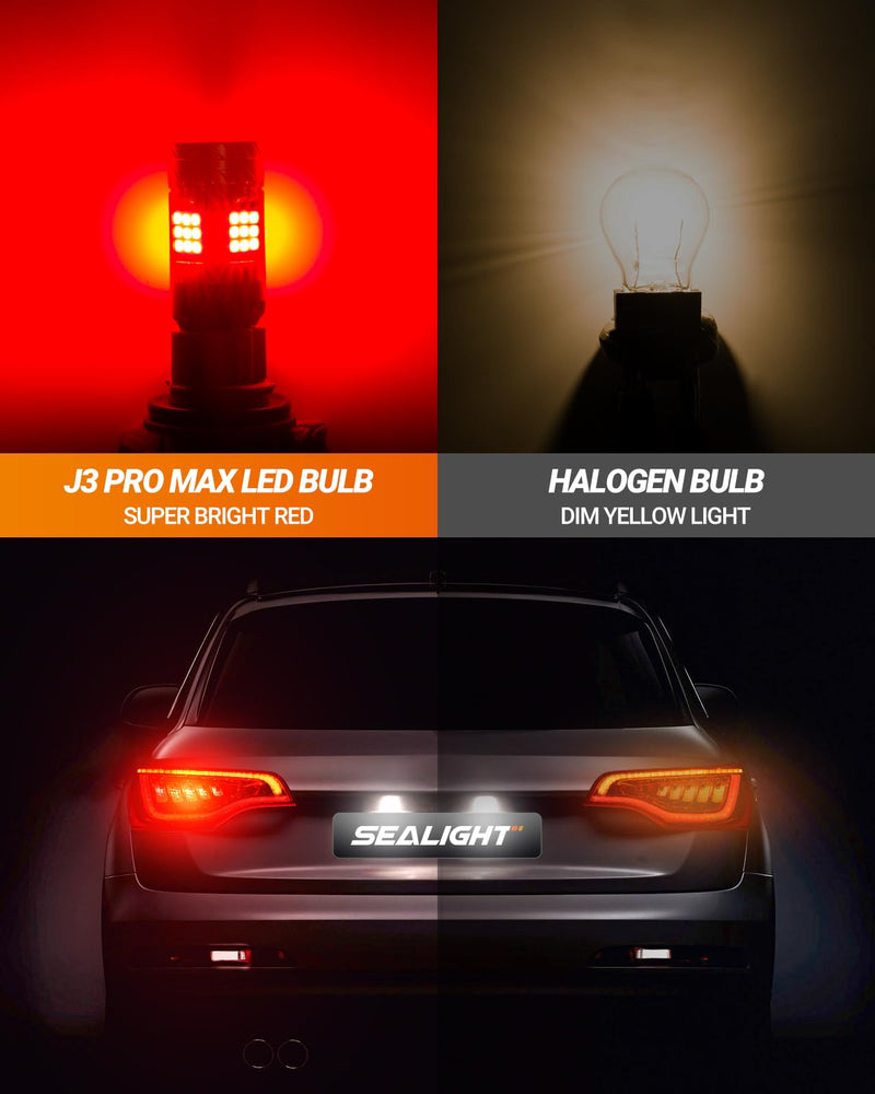 SEALIGHT 3157 LED Bulb Red, Anti Hyper Flashing LED Brake Light Bulbs, 3057 3056 3156 3156 3157NA LED Tail Light Bulbs, Blinker Brake Lights Bulbs, With Built in Resistor, Plug-N-Play, Pack of 2 3157 Brake Bulbs