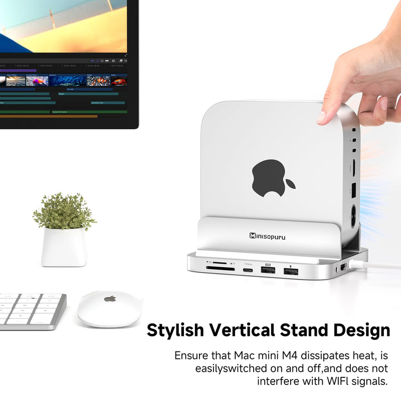 Minisopuru iExpandMate MINI218B MAX Mac mini M4 Dock & Stand with 4K@60 HDMI, 4TB M.2 NVMe SSD Enclosure,10Gbps USB C/A, TF& SD, 2X USB A 2.0, Audio Jack, for Mac mini M4/M4 Pro 2024