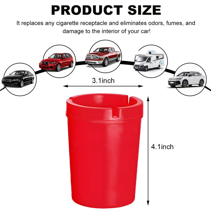 Car Ashtray Container, Smellproof & Windproof Cigarette Self-Extinguishing Ashtray, Plastic Smokeless Bucket Ashtray Fits Most Cup Holders, Universal Car Accessories (Red) Red