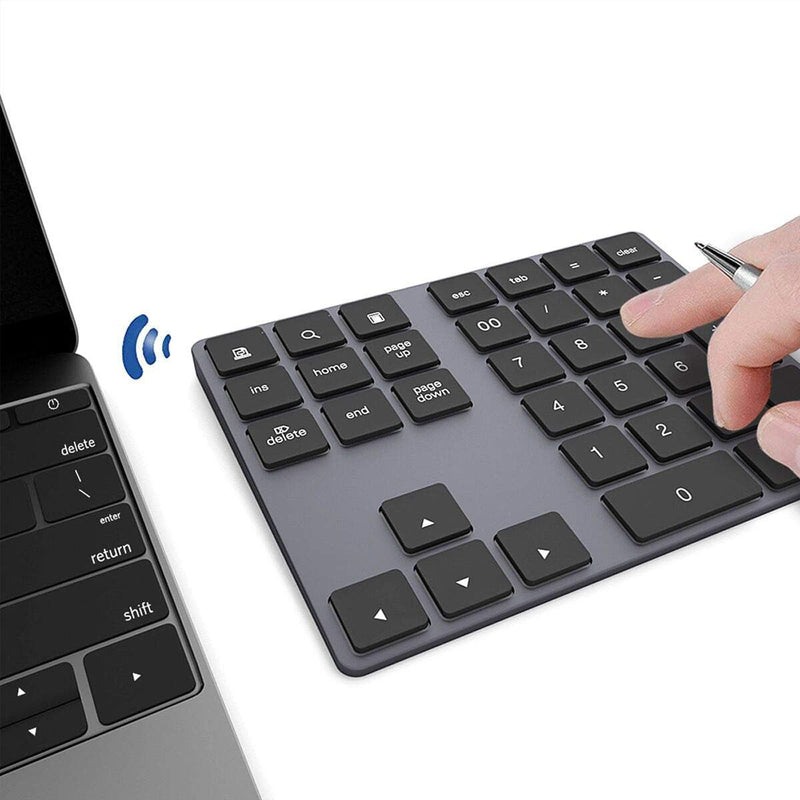 Bluetooth Number Pad, Wireless Numeric Keypad, USB-C Rechargeable External 34-Keys Numpad, Financial Data Entry Keyboard for iMac, MacBook Air/Pro, PC Desktop, Laptop Notebook A-Black