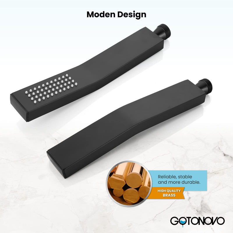 gotonovo Wall Mount Solid Brass Matte Black Bathroom System Square Hand Held Shower Head With Wall Connector and Hose Set Handheld Combo Set