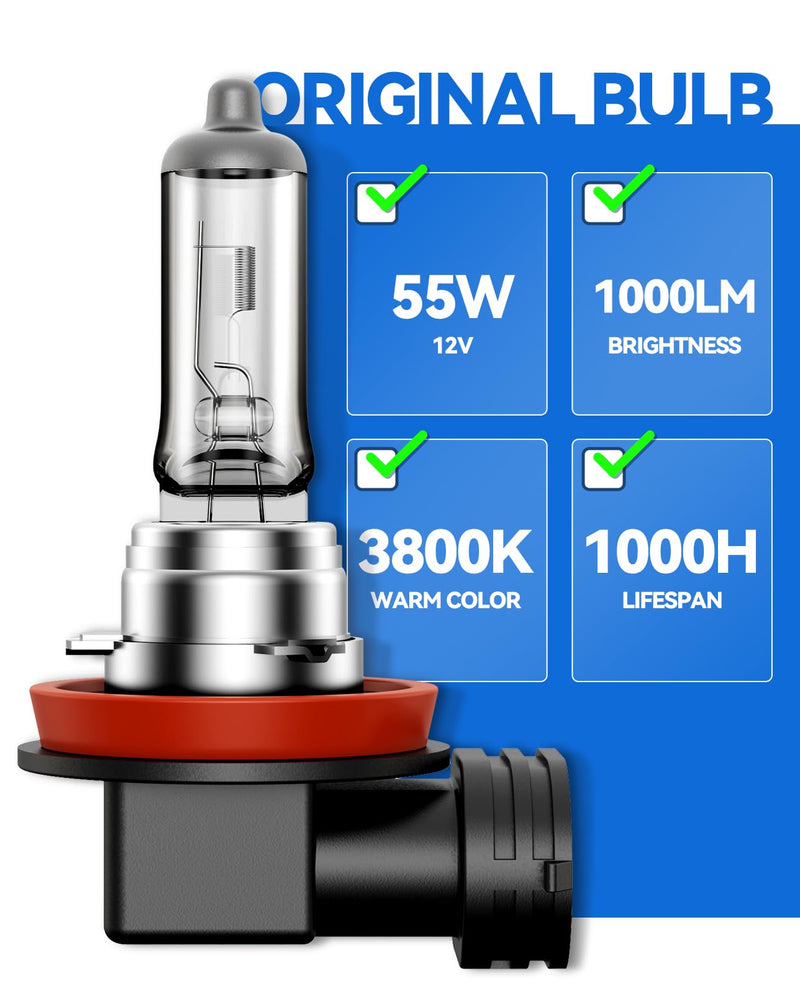H11 Halogen Headlight Bulb, 2Pcs 12V 55W H11 Halogen Bulbs Replacement for Car Truck Headlight Bulb, Amber Yellow Amber 3800K H11 H8 H9
