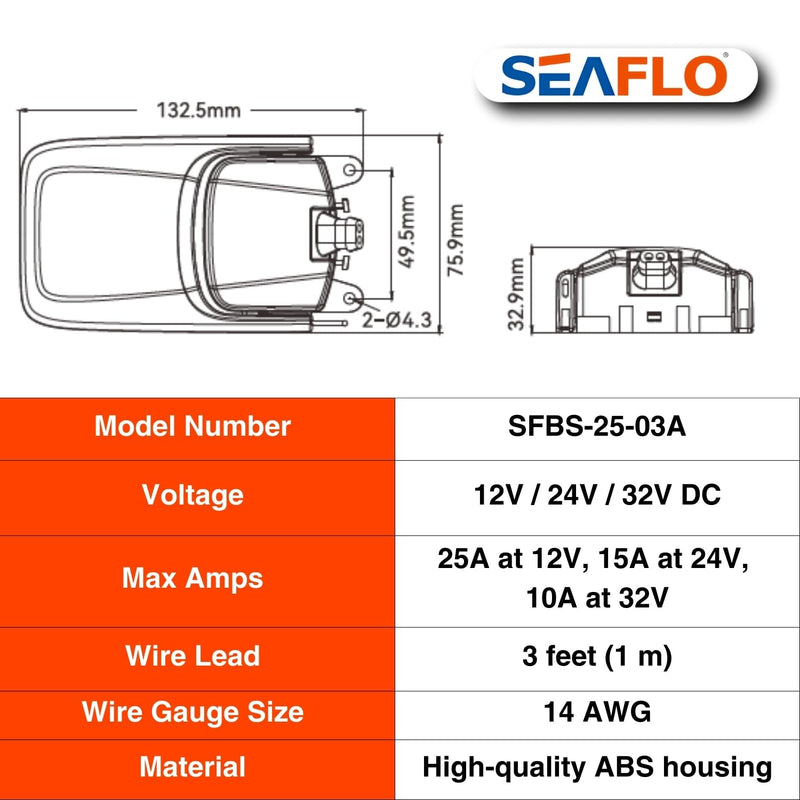 SEAFLO 03-Series Heavy Duty Bilge Pump Float Switch for 12V, 24V, 32V