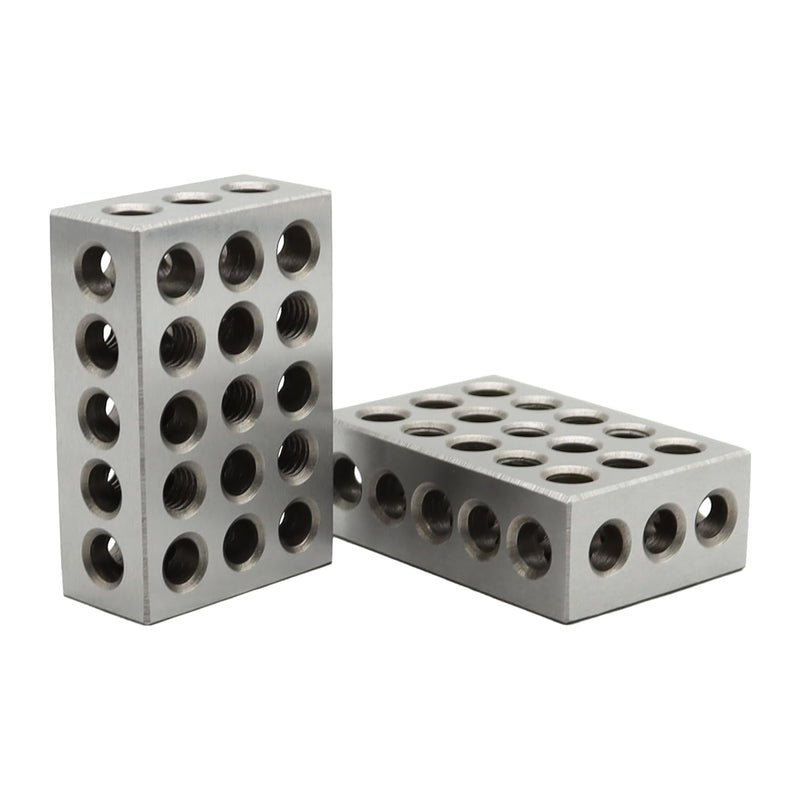 Nakkaa 1-2-3 Blocks Set Matched Pair 23 Holes .0002" Squareness Hardened Steel Setup Blocks Ultra Precision Machinist 1"x2"x3" Blocks for Machinist Woodwork Metalwork (23 Holes)