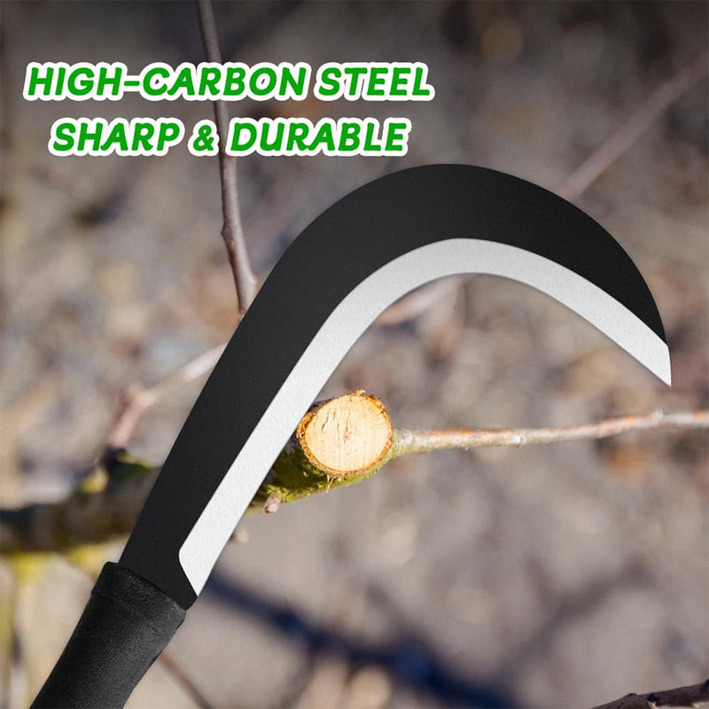 Billhook Sickle Garden Tools Machete Knife Brush Clearing Sickle Machete with Carbon Steel Blade Sickle Knife Billhook Machete Sickle for Grass, Harvest, Weeding Sickle Machete