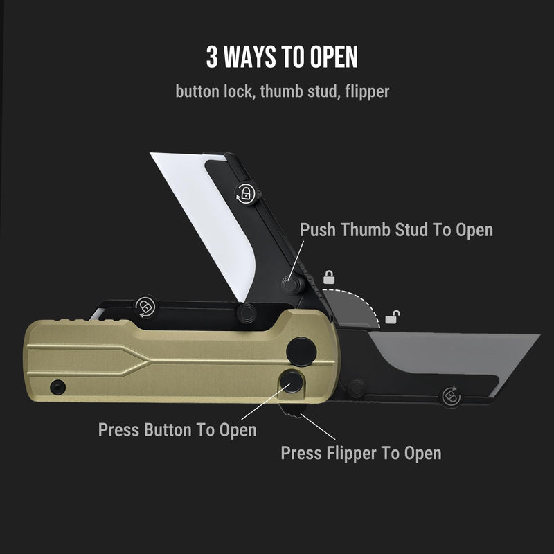 OKNIFE U1 Ultra Pocket Folding Utility Knife with Ceramic Blade, Lightweight O-Aluminum Handle Box Cutter with Clip, Button Lock Pocket Knife for Men Women (Olive Green) Olive Green