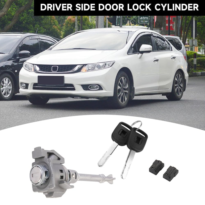 Front Door Lock Cylinder Set with Keys for Honda Civic 2012-2015 | 2 Keys, Silver Tone | Driver Side Door Lock Cylinder Replaces 72185-TR0-A01