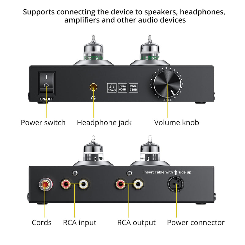 PROZOR Vacuum Tube Phono Preamp, JAN GE5654 Tube, for MM Turntable Phonograph & Record Player, Mini Headphone Amp for Home Audio Systems Stereo Amplifier, with 15V Power Adapter Black - Tube Phono Preamp