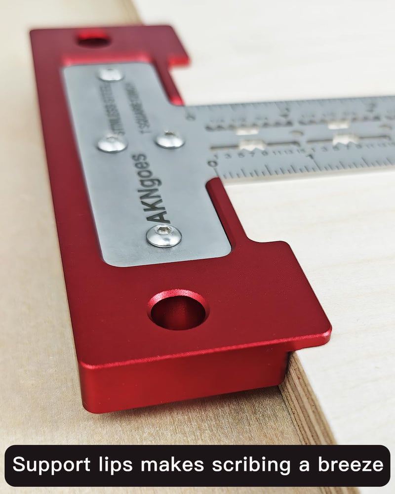 Precision Scriber T Square Ruler, T Square with Support Lips, Built in Scribe Notches, Stainless Steel Architect Ruler for Carpenter Work, Layout and Measuring Tools - 12inch 12 Inch