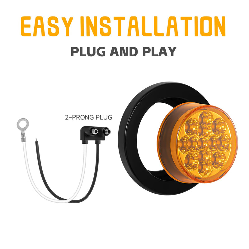 FXC 4Pack 2.5 Inch Round Truck Trailer 13 LED Side Marker Clearance Lights with Reflectors Waterproof 12V Side Fender Marker Light with Grommets and Wire Pigtail (Amber Red) Amber Red