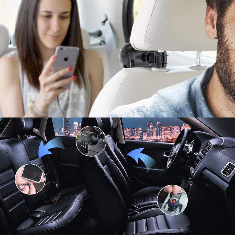 OHLPRO Multi Car Retractable Backseat 3 in 1 Car Charging Station Box Compatible with All Phones | iPhone | Samsung | Uber Taxi Lyft Turo Ride Share Customer Charging Dock Attach to Headrest 2 Pack | 3-IN-1 Charging Station
