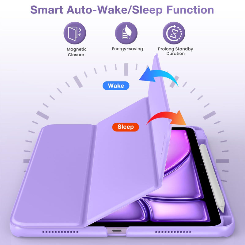 MoKo Slim Case for iPad Air 11 Inch, iPad Air 5th/4th Gen, Lilac | With Pencil Holder, Supports Touch ID, Hard PC Back Shell, Trifold Stand Design, Auto Sleep/Wake, 2 Adjustable Angle