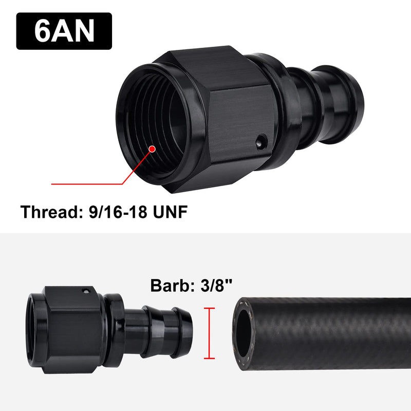 EVIL ENERGY 6AN Straight Push Lock Hose Fitting End Black 4PCS