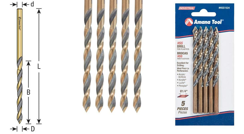 Amana Tool - (HSS1524) 1/4" Hss Plastic Drill 5 Pack