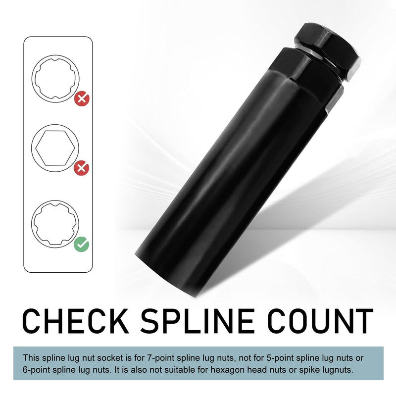 MLY 7 Spline Lug Nut Key, Lug Nut Socket, Wheel Lock Removal Tool for 19 mm(3/4 Inch) & 21 mm(13/16 Inch), Hex Socket Wrench Replacement for Wheel LugNut Drive Lock (Black)