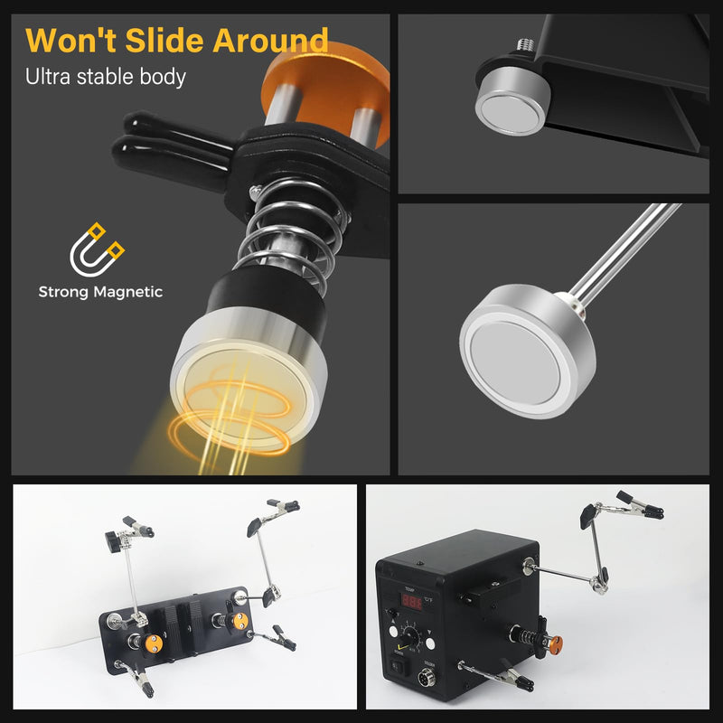 Magnetic Helping Hands Clamp Metal, Adjustable Third Hand Soldering Holder Stand For Small Electronics, Hobby DIY Craft,PCB Repair, Precise Work, Exclusive Dual-Head Ultra-Grip Yellowblack long
