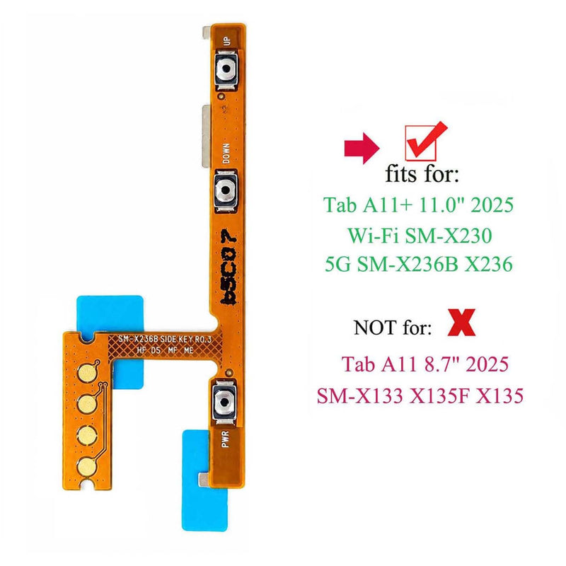 ubrokeifixit Tab A11 Plus X236 11.0 Power On Off Button Flex Cable,Side Volume Button Flex Cable Replacement for Samsung Galaxy Tab A11 Plus X236 X230 X236B 11.0"