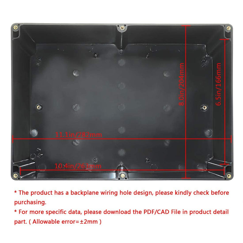 LeMotech Project Box ABS Plastic IP65 Waterproof Dustproof Electrical Junction Box Outdoor Enclosure for Electronics Black 11.41" x 8.26" x 3.93" (290 x 210 x 100mm) 11.41" x 8.26" x 3.93" Black (1 pack)