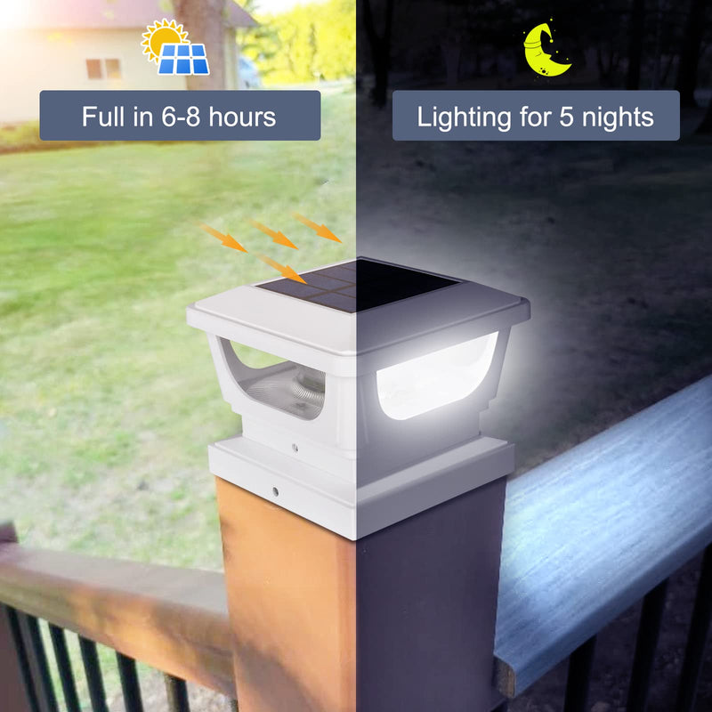 FVTLED Solar Post Cap Lights Outdoor, Fence Post Solar Lights for 3x3, 4x4 Posts Patio Fence Deck Garden Decor, IP65 Waterproof High Brightness Cool White 6500K LED Lighting (2 Pack, White) 2 Pack