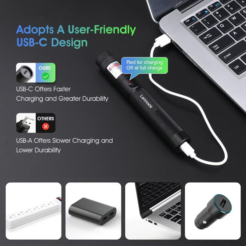 USB-C Rechargeable Green Laser Pointer - Advanced Long-Range Laser Pointer High Power with Star Cap for Astronomy, Construction, Presentations, and Outdoor Adventures