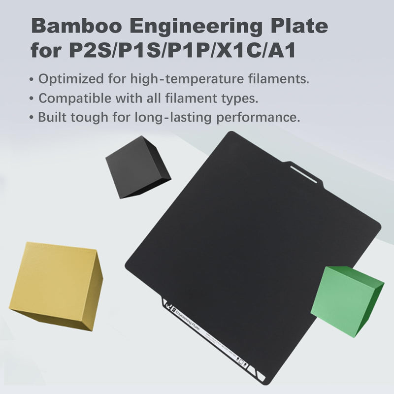 Original Bamboo Engineering Plate for Bambu Lab X2D/P2S/P1S/P1P/X1C/A1, High-Temperature Build Plate for All Filaments, Smooth Surface, Durable Coating, Strong Adhesion with Glue, 3D Printer Platform For P2S/P1S/P1P/X1/X1C/A1