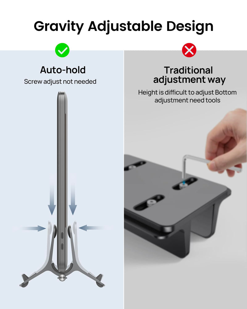 SODI Vertical Laptop Stand for Desk, Gravity Auto Lock MacBook Stand, Aluminum Laptop Holder Vertical Compatible with MacBook Pro, Air, Tablet, Space-Saving Organize Work & Home Office, Gray Space Grey