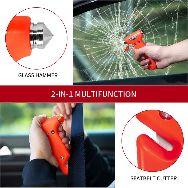 2-Pack Car Safety Hammer Seatbelt Cutter, Auto Emergency Escape Hammer with Window Glass Breaker and Seat Belt Cutter, Striking Red Escape Tool for Car Accidents