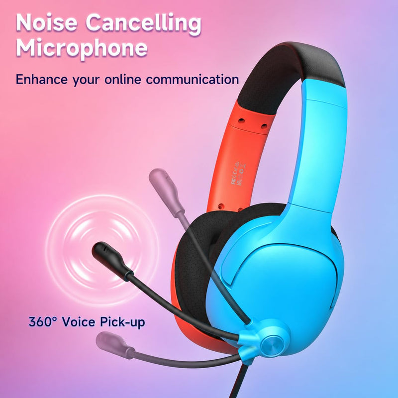 AOC Wired Gaming Headset for Nintendo Switch 2/OLED/Lite with Mic | 3.5mm Stereo, Noise Cancelling Microphone for PS5, PC, Fortnite, Red/Blue