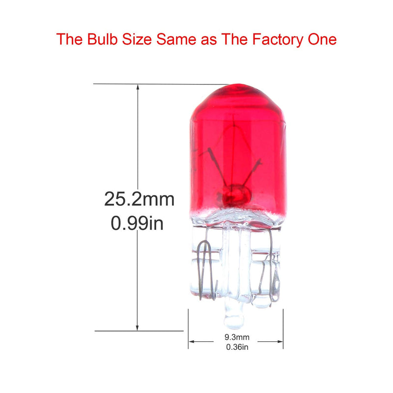 cciyu 10 pcs T10 W5W Red Halogen Light Bulb 168 194 Instrument Cluster Gauge Dash Lamp 12V