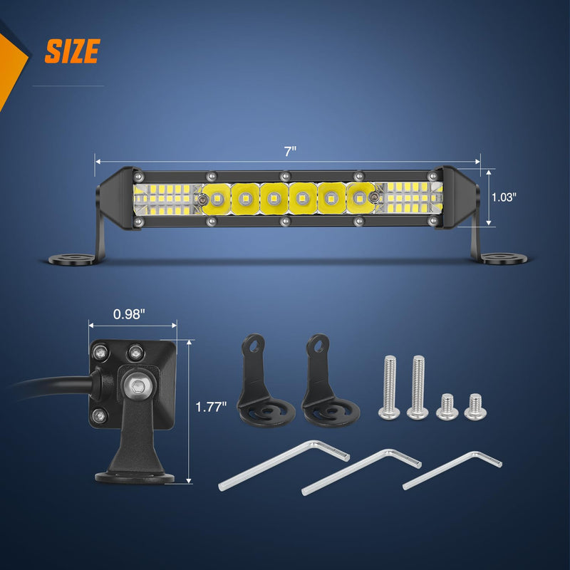 Nilight Slim LED Light Bar 2Pcs 7 Inch 16LED Single Row Spot Flood Combo Fog Driving Work Lighting Roof Bumper Lamp Offroad for 4x4 Trucks SUV ATV UTV White 7Inch 16LED 2Pcs
