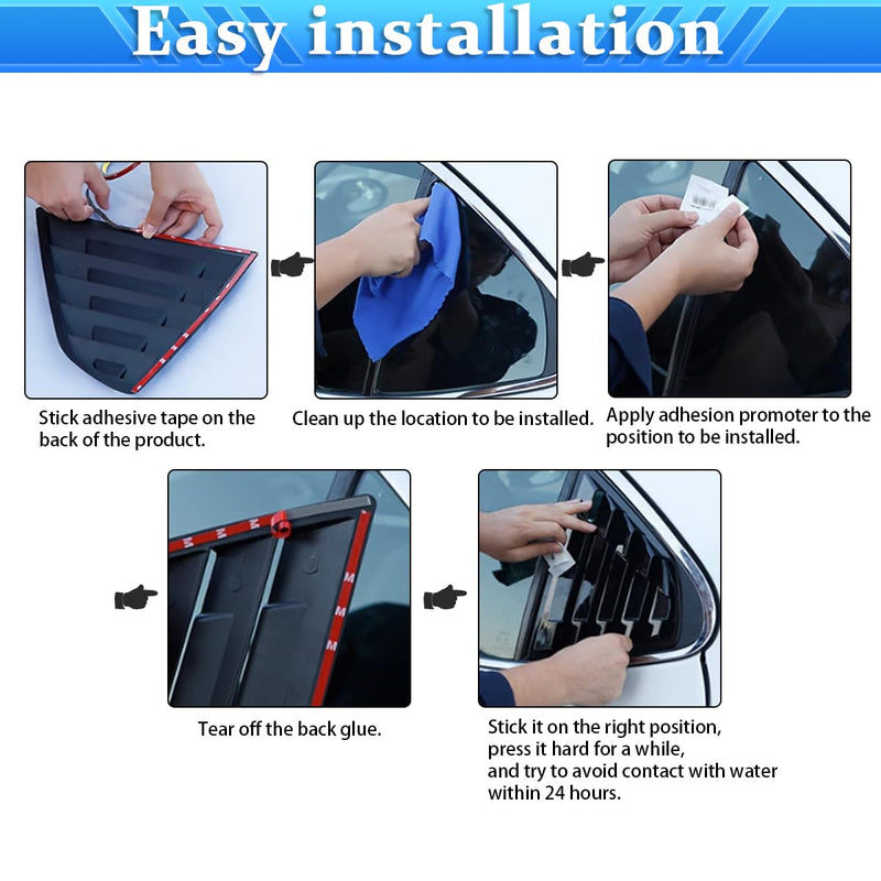 for Hyundai Elantra 2021 2022 2023 Exterior Accessories Sporty Car Rear Side Window Louvers Air Vent Scoop Shades Cover Trim Blinds 2PCS(Bright Pitch Black) Bright Black