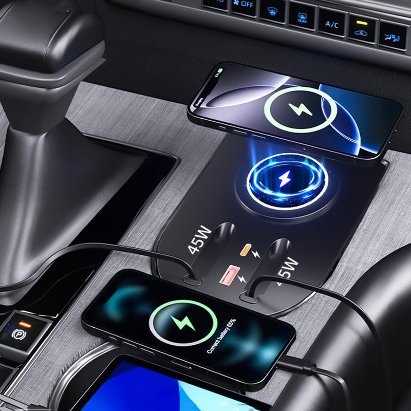 USB Hub Car Wireless Charger Mount for 2021 2022 2023 2024 2025 Toyota Sienna accessories, Mobile phone charger，45W Fast Charging Center Console Dash (Model B)