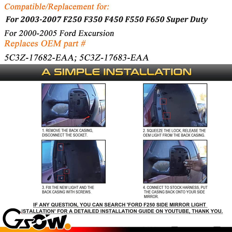 2 PCS LED Side Mirror Marker Lights for Ford 2003-2007 F250 F350 F450 F550 F650 Super Duty / 2000-2005 Excursion, LED Sequential Side Mirror Turn Signal Lamp Assembly - Switchback