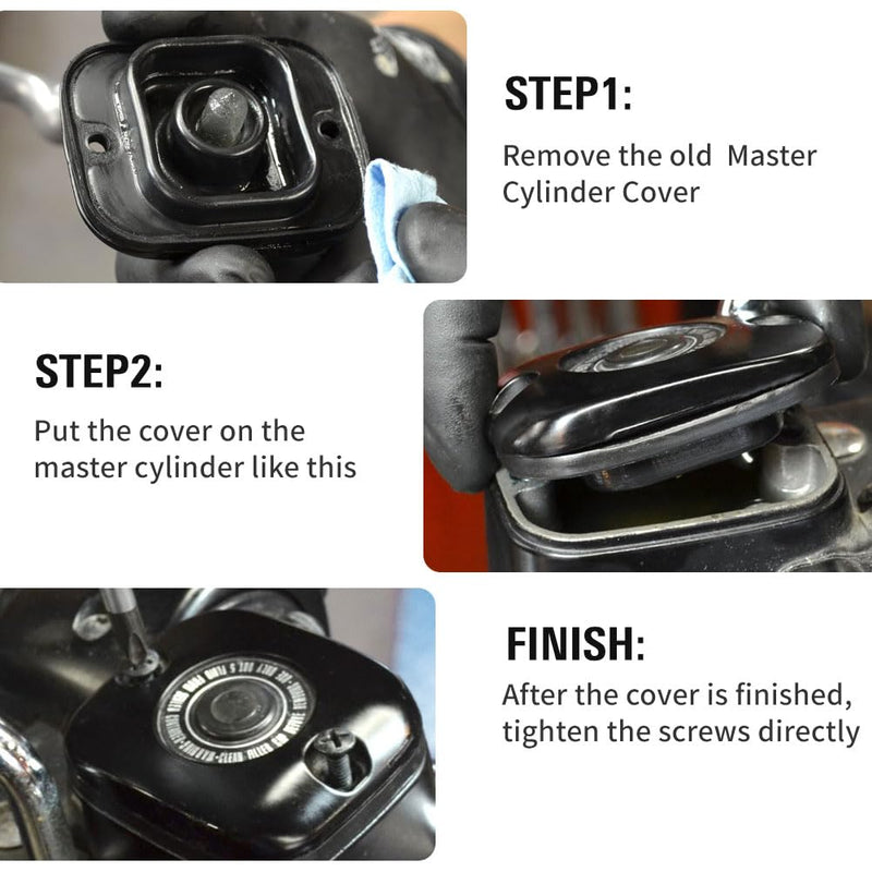 Three T Motorcycle Front Brake Master Cylinder Cover Fluid Reservoir Cap for Harley Big Twin Models 1996-Later, VRSC 2002-Later & Sportster 1996-2003, Black