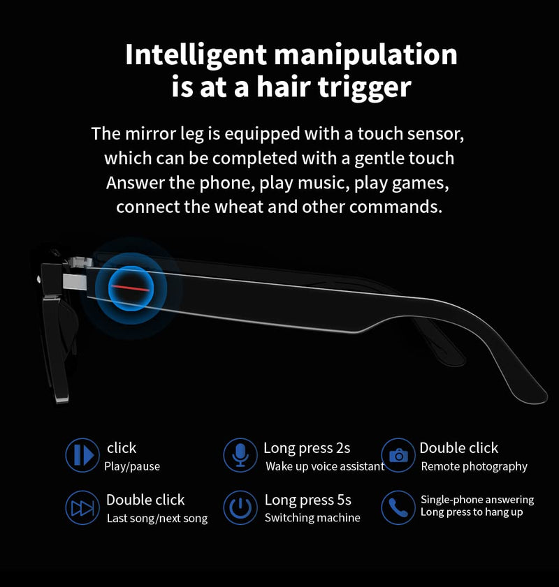IVY TWS Smart Bluetooth Audio Glasses - Blue Light Blocking & Sunglasses Lens kits for Office Outdoor Sports Drive - Smart Glasses for Men & Women - Transparent Frame