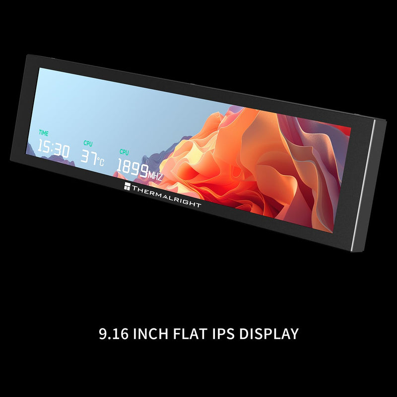 Thermalright Trofeo Vision 9.16 LCD Black, 9.16-inch Full-Color LCD Magnetic Display Screen, 1920x480 Resolution, Easy to Install,Master CPU/GPU Temperature(Black)