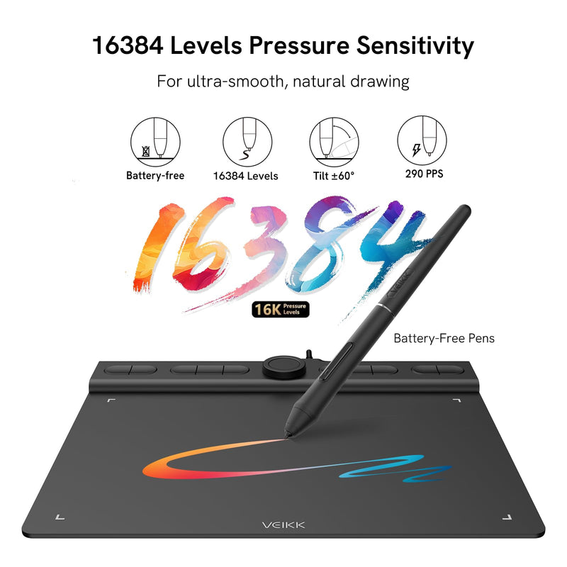 VEIKK VK850 8×5" Drawing Tablet,16384 Pressure Levels Battery-Free Stylus | 10 Shortcut Keys + Quick Dial, for Digital Art, Photo Editing, Teaching,Gaming, Work with PC, Mac, Linux, and Android 8*5 inch