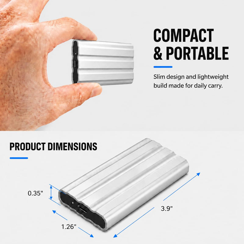 1TB Portable External Hard Drive,Slim Portable HDD Type-C,External Hard Drive Disk Compatible with PC, Mac, Laptop -Silvery