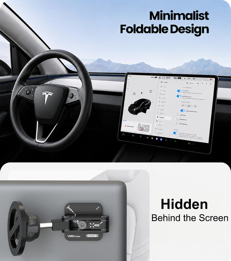 Foldable Hidden Tesla Phone Mount, All-Metal 360° Adjustable MagSafe Powerful Magnetic Car Holder Fits All Phones, Tesla Accessories for Model 3 Model Y Cybertruck