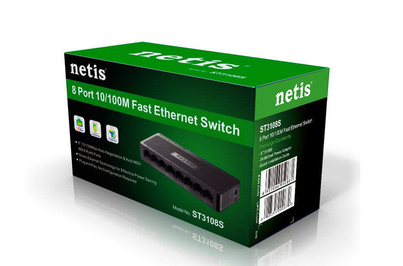 Netis 8 Port 10/100Mbps Fast Ethernet Switch | Desktop Ethernet Splitter, Hub, Plug and Play, Traffic Optimization Auto-Negotiation RJ45 Ports with Compact Design 8 Port Ethernet