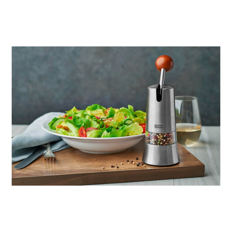 Kuhn Rikon Epicurean Adjustable Ratchet Grinder with Ceramic Mechanism for Salt, Pepper and Spices, 8.5 x 2.75 inches, Stainless Steel