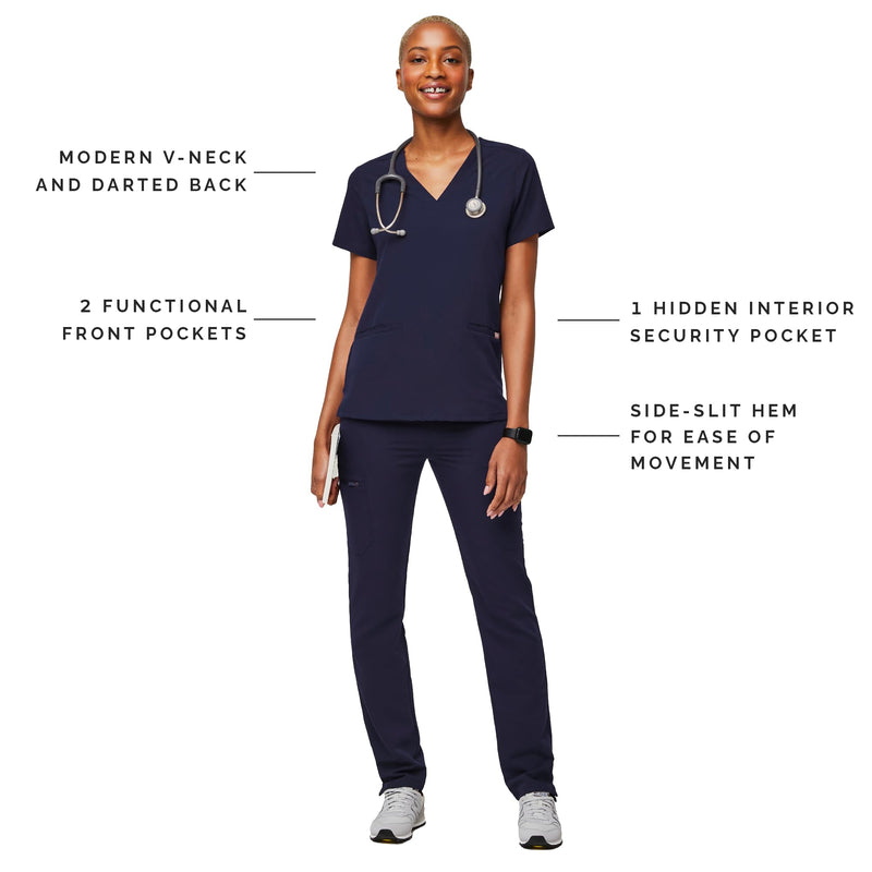 FIGS Casma Scrub Top for Women — Classic Fit, 3 Pockets, Four-Way Stretch, Anti-Wrinkle Medium Navy 3.0