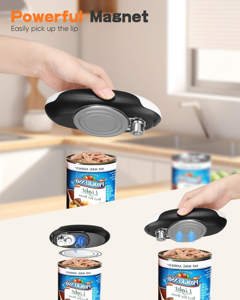 Electric Can Opener, Can Opener Electric Fits All Can Sizes, One Touch USB Rechargeable Automatic Can Opener for Kitchen and Seniors with Arthritis, Chef, Portable Kitchen Gadgets Black and White Electric