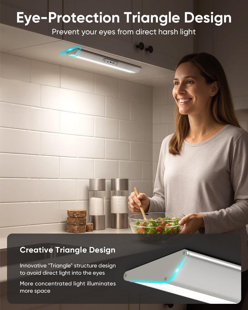 Motion Sensor Closet Lights with Eye Protection Design 400 Lumen Pantry Light Under Cabinet Wireless Lights with Remote Control,3 Color Temp,Rechargeable Night Light for Wardrobe,Cabinet,Kitchen,Shelf Silver 3 Pack