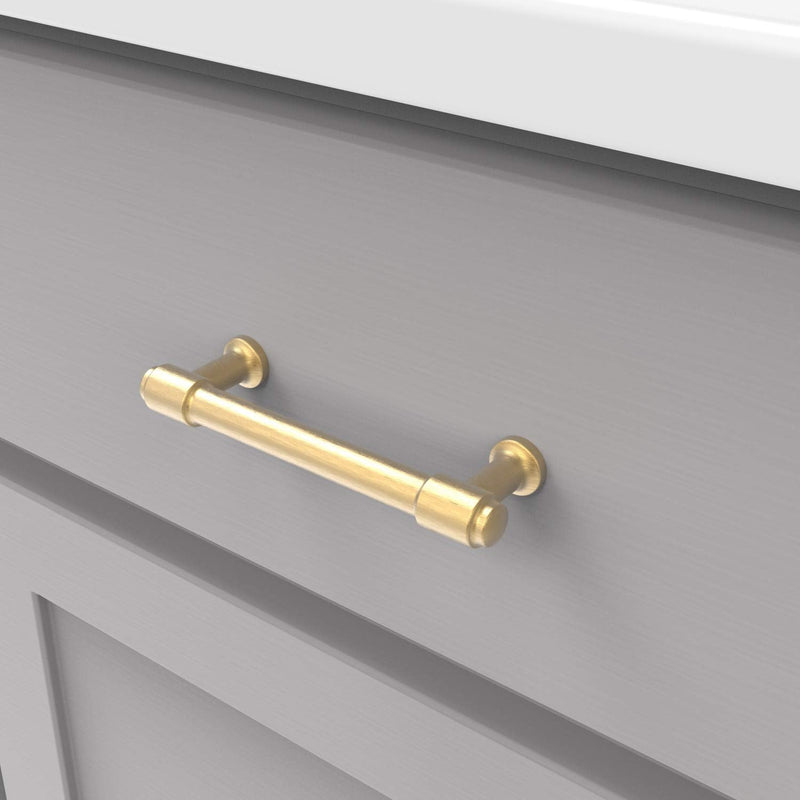 Hickory Hardware Kitchen Cabinet Handles, Drawer Pull for Doors & Dresser Drawers, Hardware for Bathroom, 3-3/4 Inch (96mm) Hole Center, Brushed Golden Brass, Piper Collection (Pack of 2) 3-3/4 inch (96 mm) Center to Center (Pack of 2)