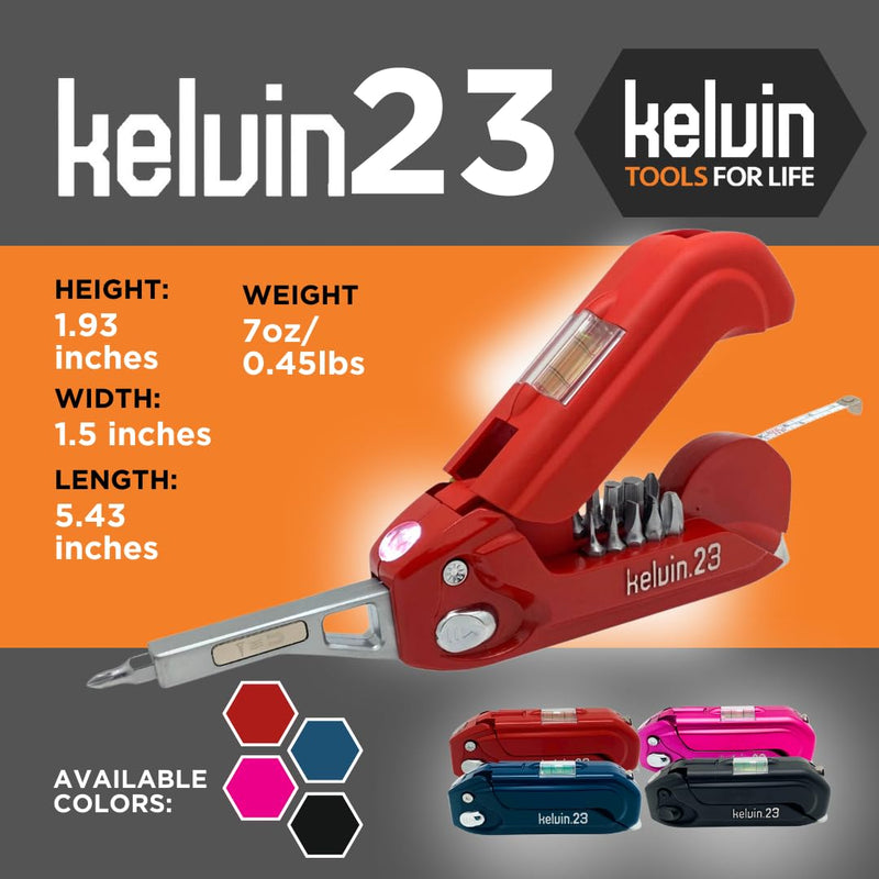 Kelvin Tools Kelvin 23 Urban Multi Tool Screwdriver Set All in One with 16 Bit Set, Tape Measure, Liquid Level, Hammer, Flashlight, Multibit, Universal Precision Screwdriver - Navy