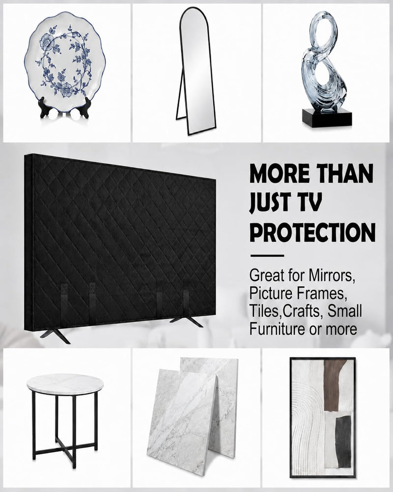 TV Moving Cover for 50–55 Inch Flat Screen TVs | Padded TV Screen Protector with Bottom Strap for Moving, Storage, Home Renovation & Pet Scratch Protection, Black